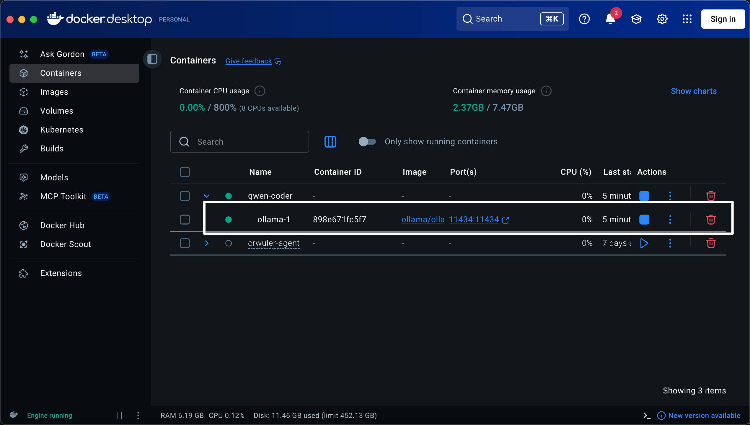 Ollama服务运行状态2