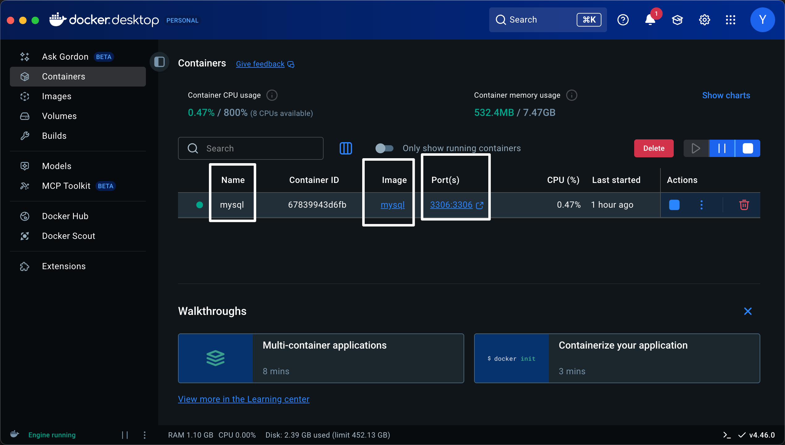 容器管理页面截图